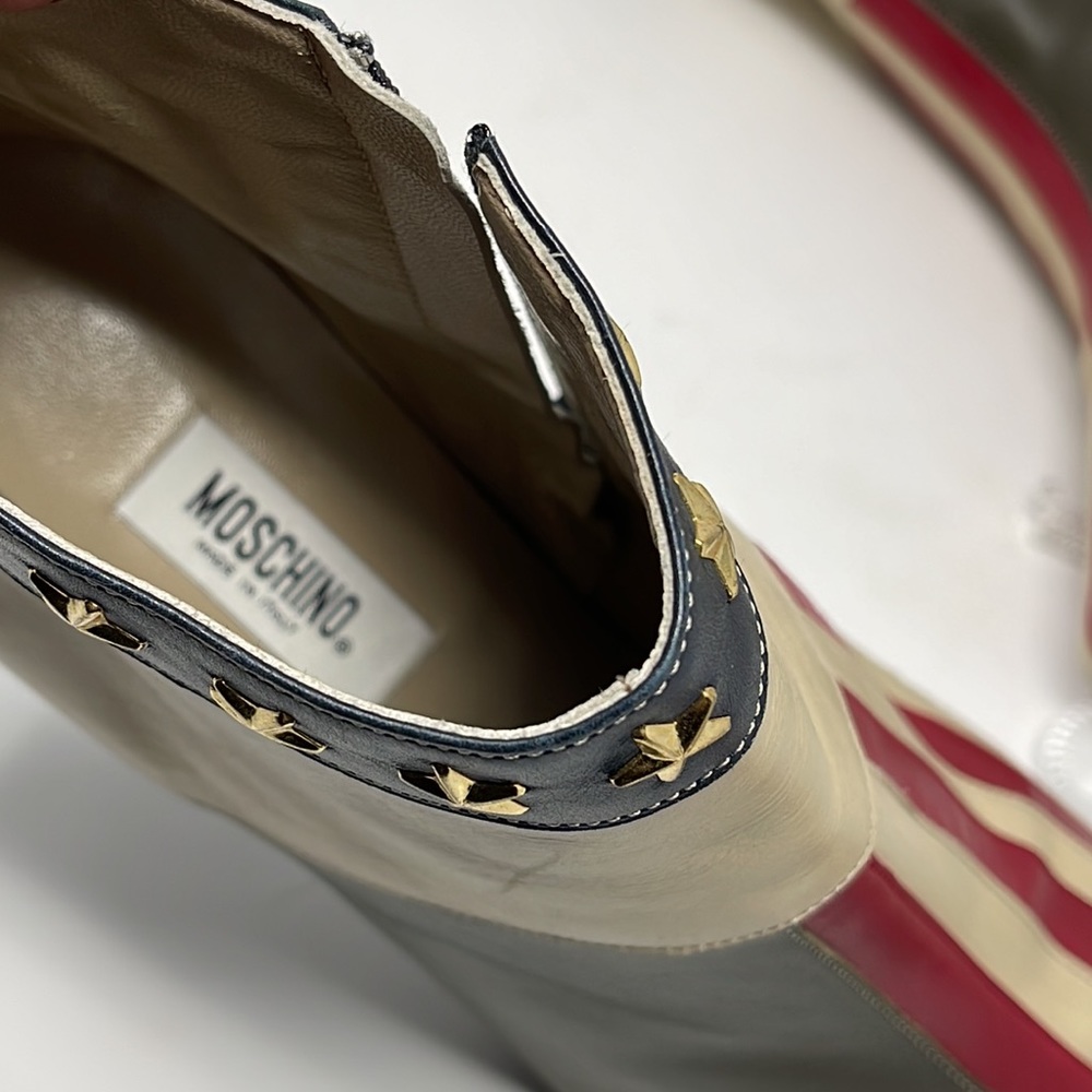 Moschino Red White Blue Stars & Stripes Ankle Boots - Picture 15 of 15